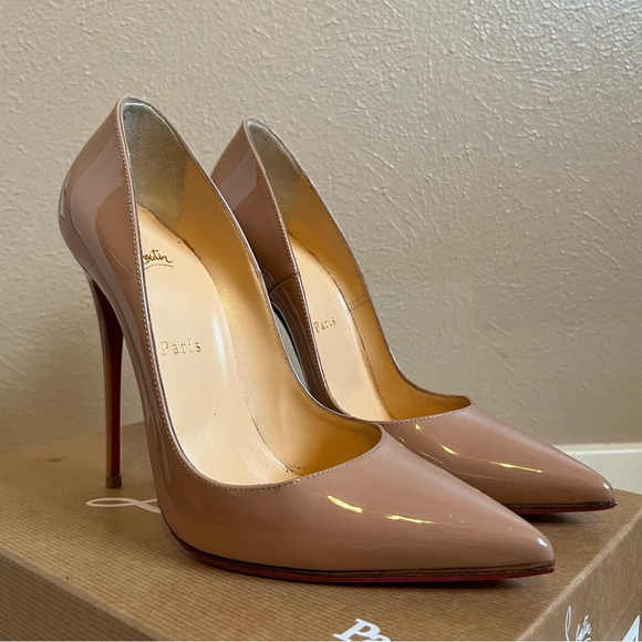 Christian Louboutin Pigalle 120 Nude Patent Stiletto Heel Pumps 39 - Picture 1 of 14